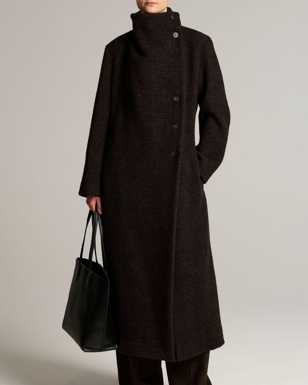 Tonal Plaid Wool-Blend Coat