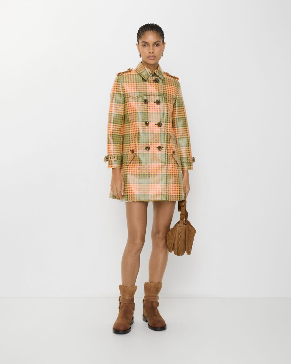 Short Check Coated Raffia-effect Summerside Trench CoatPrice