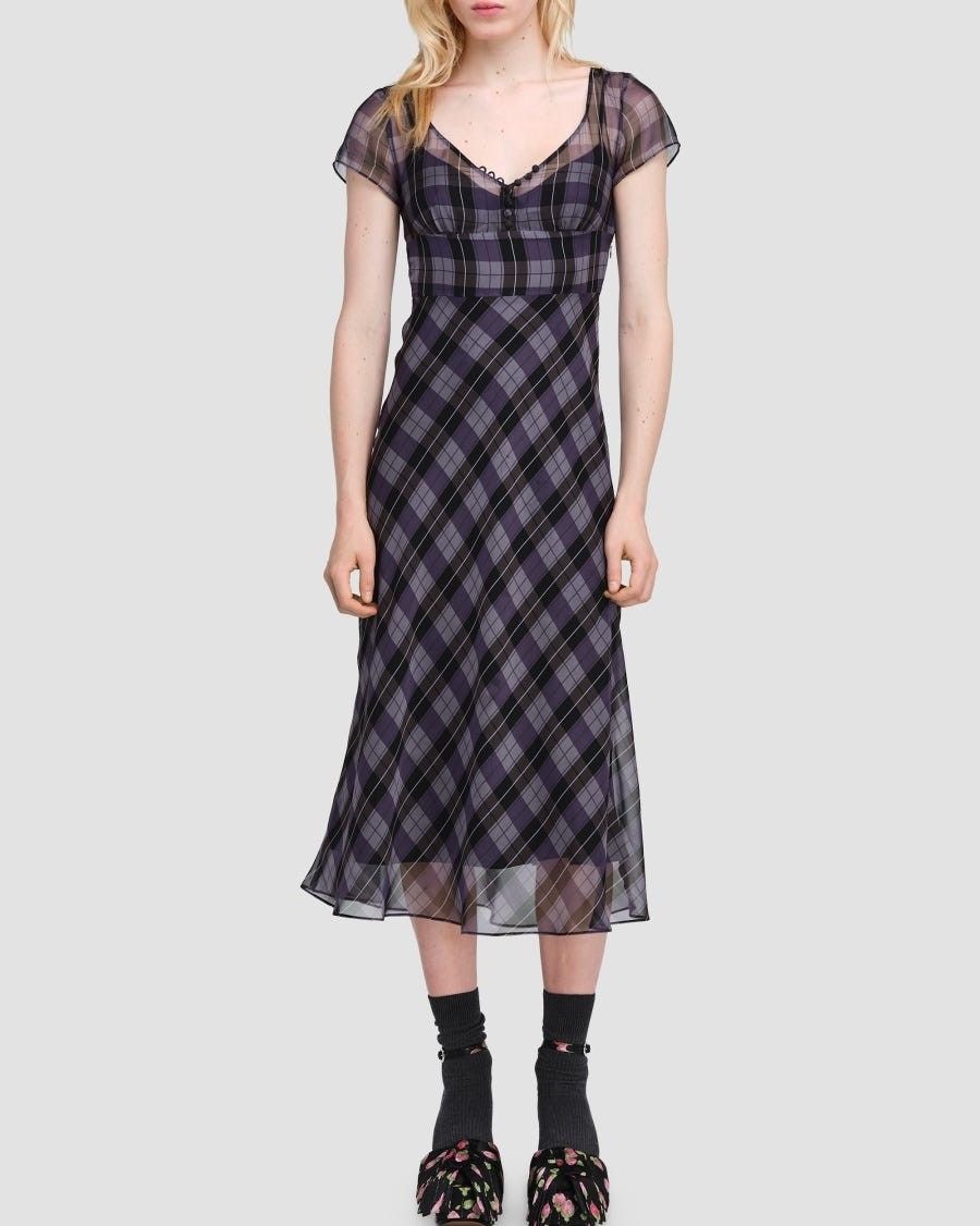 Plaid Chiffon Midi Dress