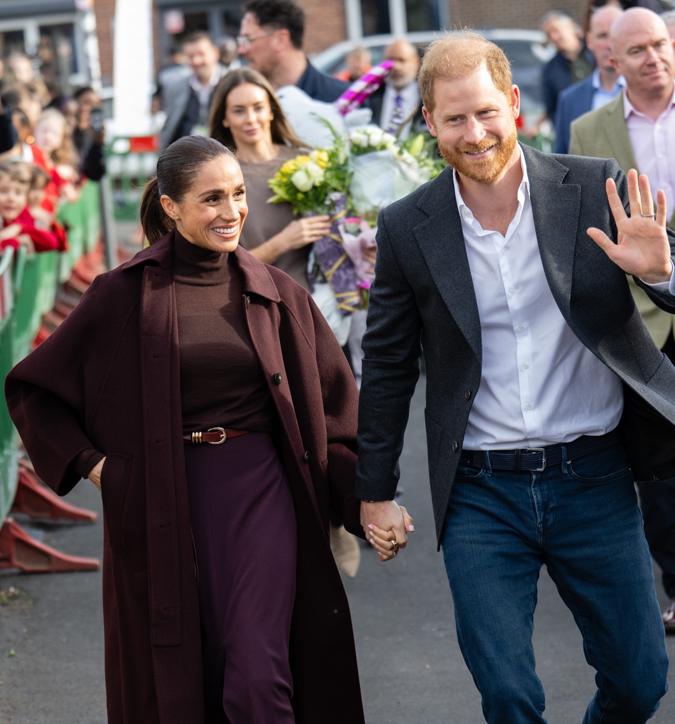 nottingham, england october 15 meghan, duchess of sussex and prince harry, duke of sussex during their visit to nottingham on october 15, 2026 in nottingham, england photo by samir husseinwireimage