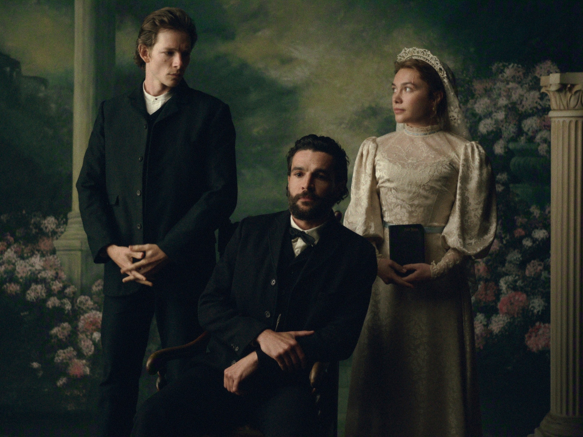 east of eden l to r mike faist as charles trask, christopher abbott as adam trask, florence pugh as cathy ames in episode 103 of east of eden cr courtesy of netflix © 2026