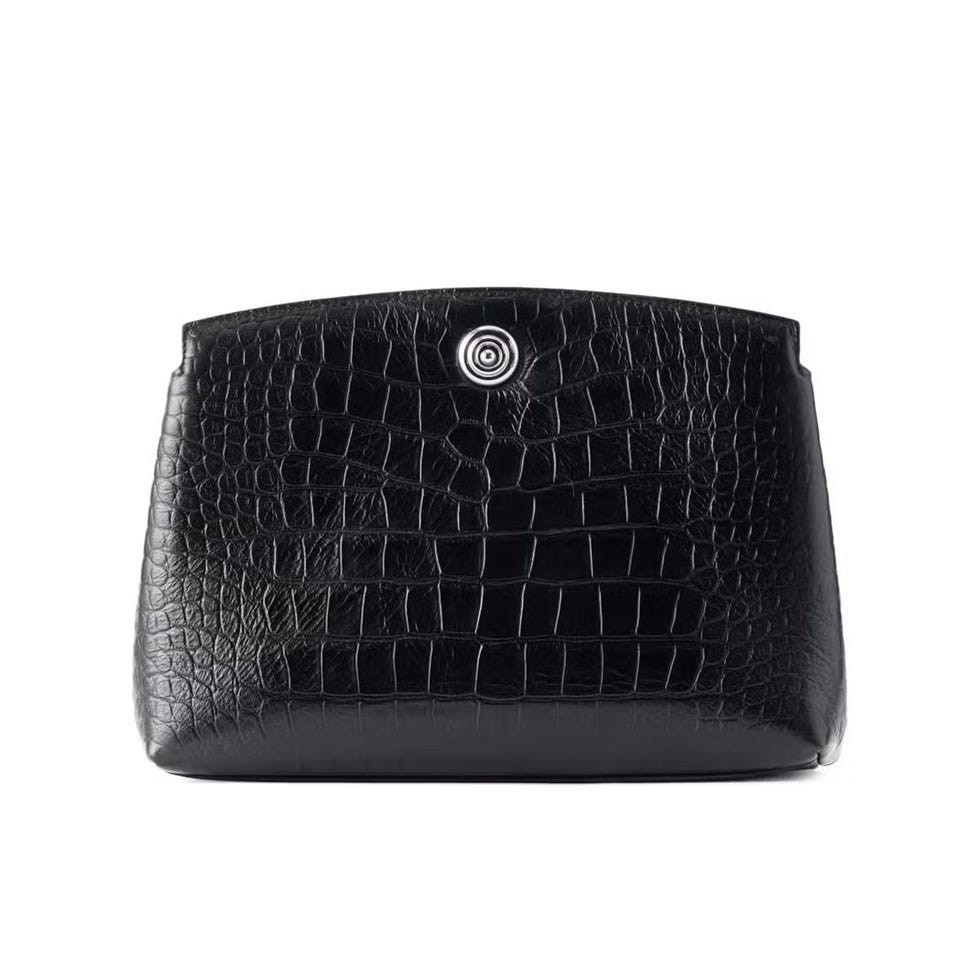 Pushlock Crocodile-Effect Leather Clutch