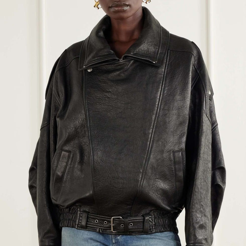Oversized textured-leather jacket