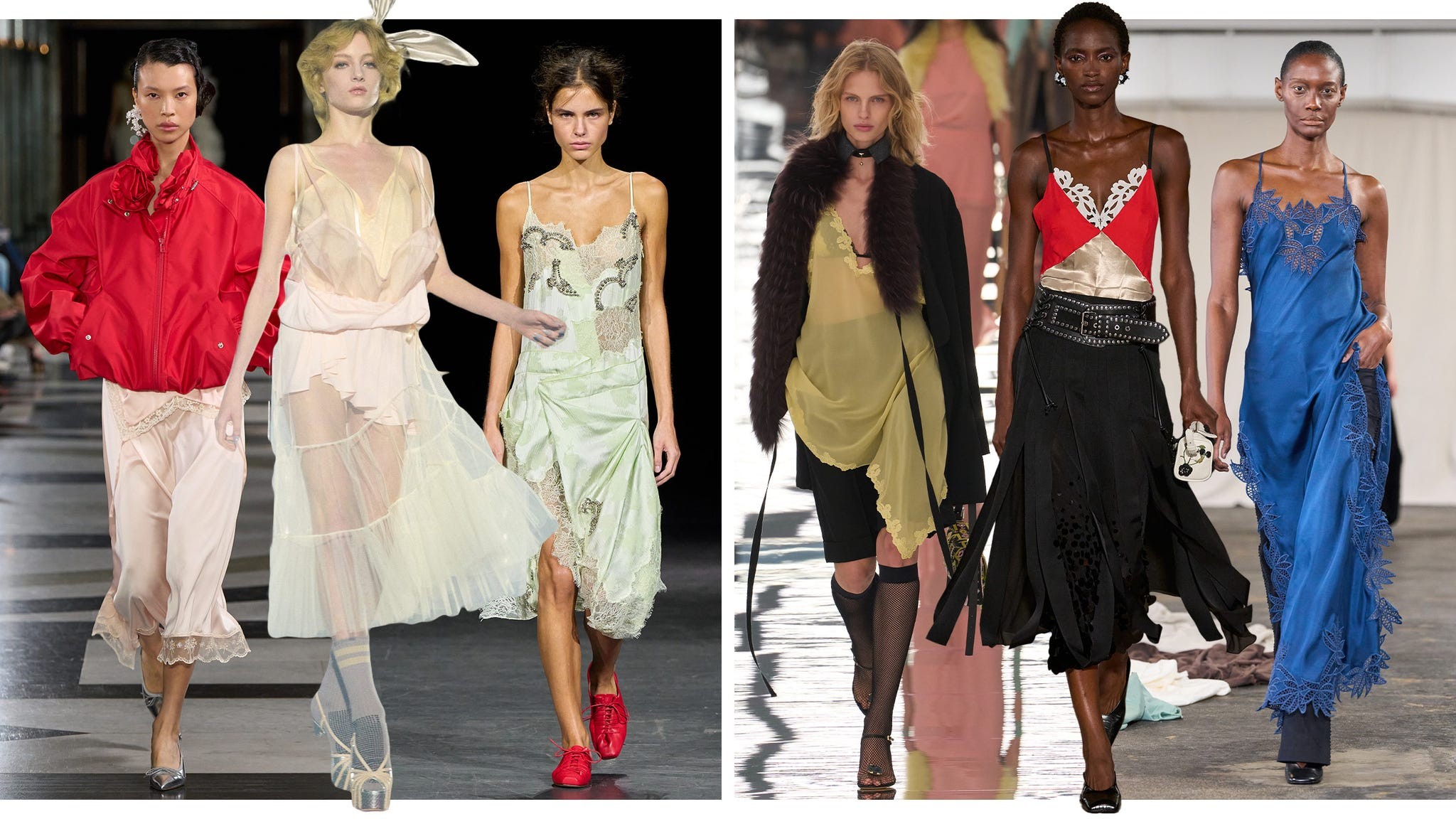 Fashion models showcase a variety of stylish garments in a runway setting.