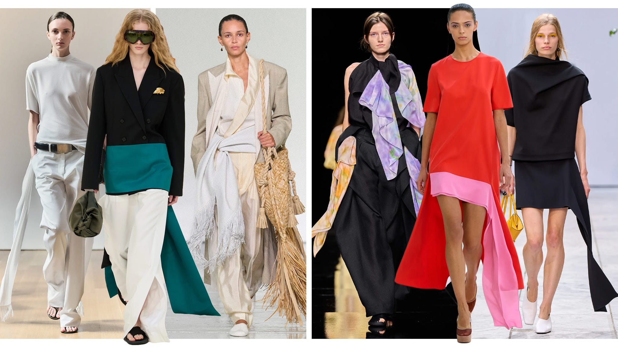 Fashion showcase featuring diverse styles and colorful outfits worn by models on a runway.