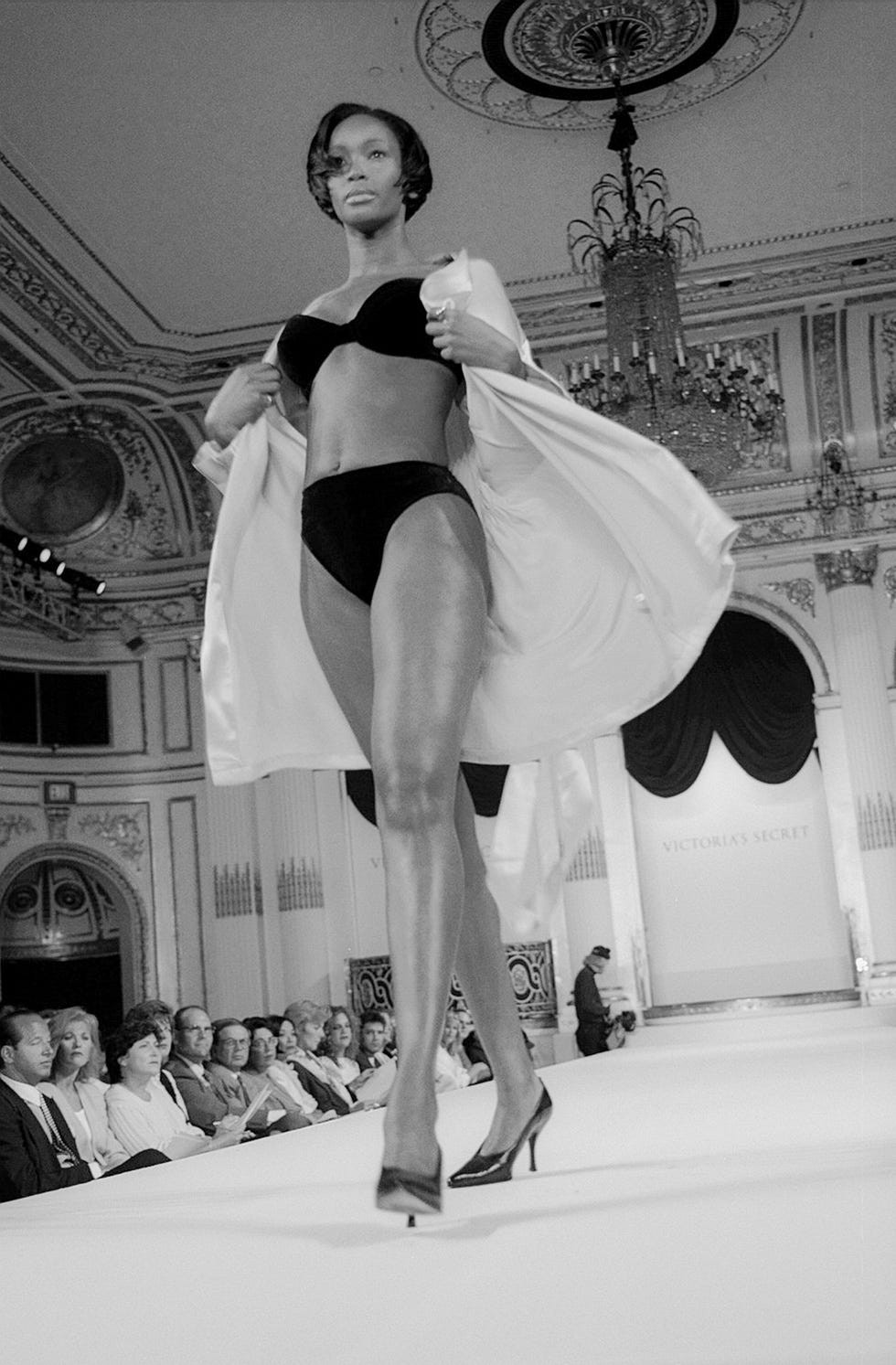 united states august 01 beverly peele models an outfit at the victorias secret fashion show at the plaza hotel photo by richard corkeryny daily news archive via getty images