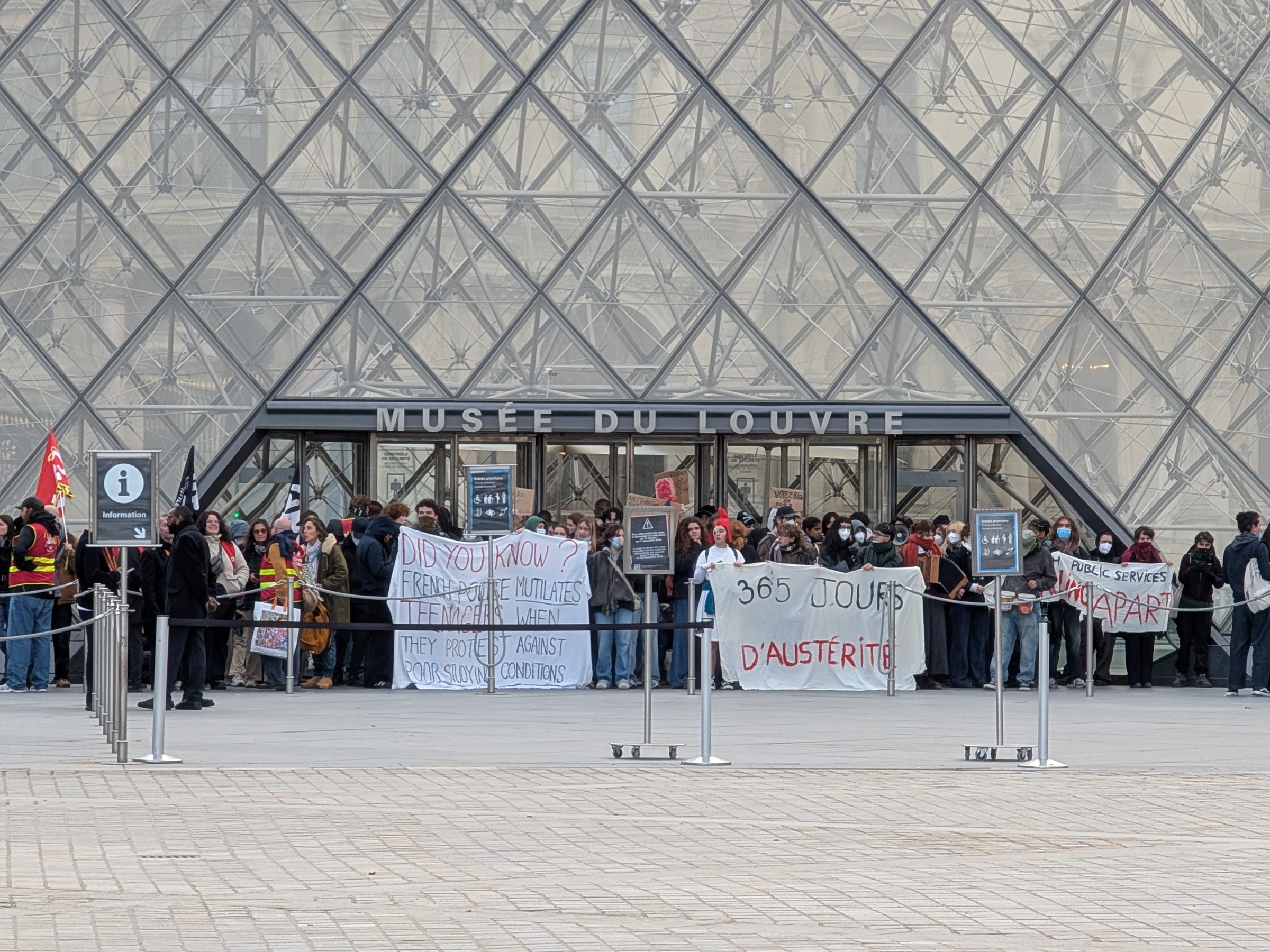 Protesters block Louvre entrances in support of nationwide student movement in Paris