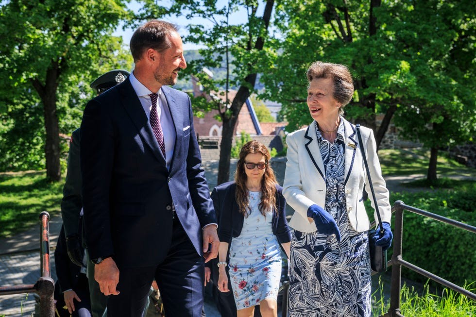 Princess Anne of Great Britain and Crown Prince Haakon visit Norway's Home Front Museum