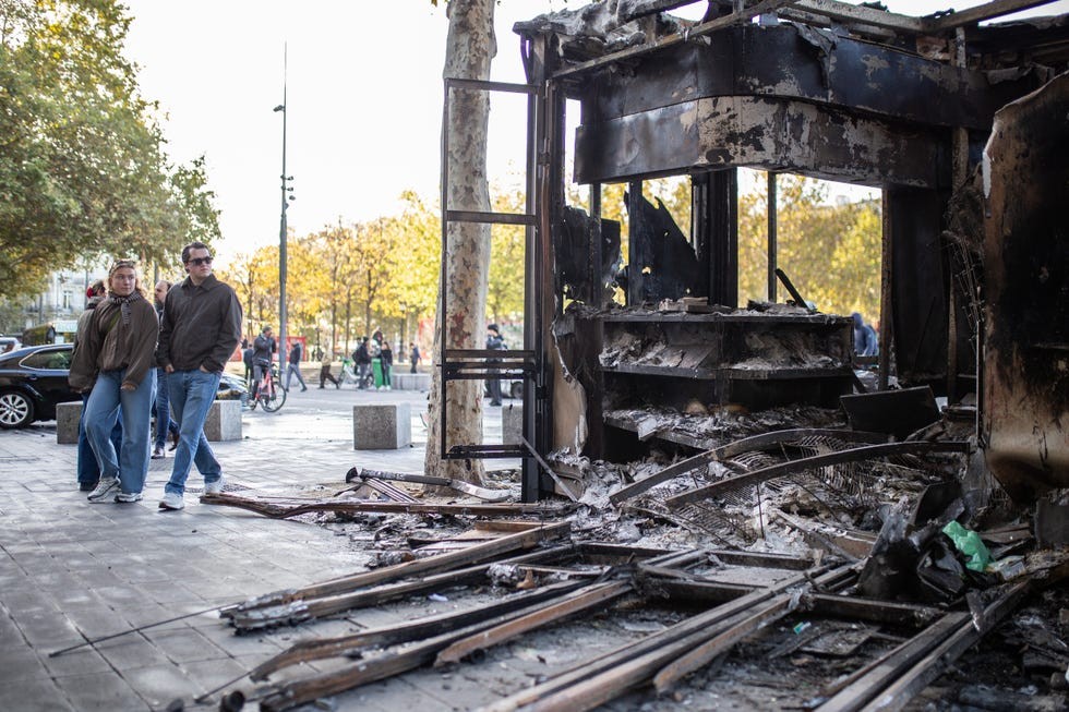 Aftermath of clashes during nationwide protests in Paris
