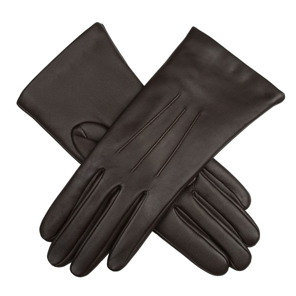 Touchscreen Three-Point Cashmere-Lined Leather Gloves
