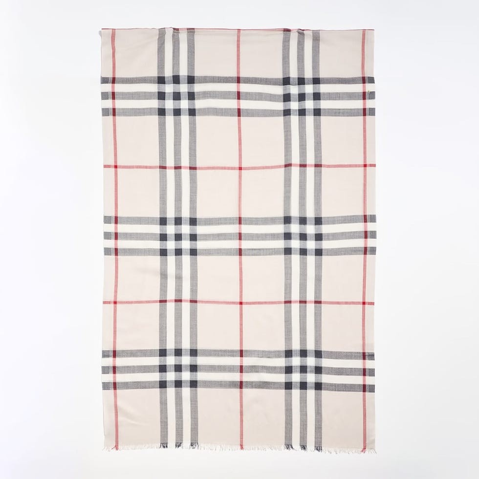 Wide Check Wool Silk Gauze Scarf