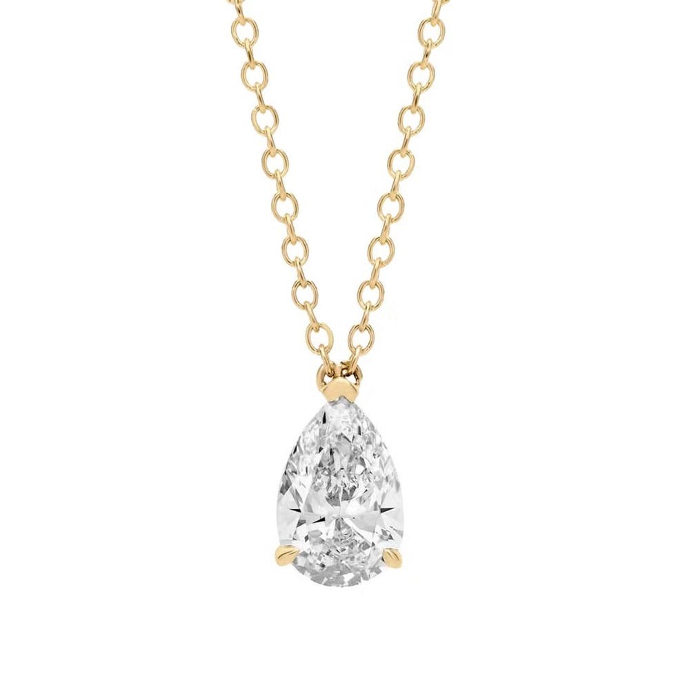 Point Up Pear Cut Lab-Grown Diamond Solitaire Pendant In 14K Yellow Gold