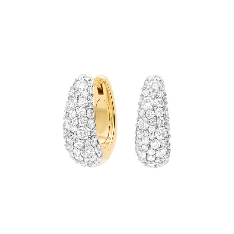 Modern Pave Tapered Huggie Earrings in 14K Yellow Gold With Diamonds