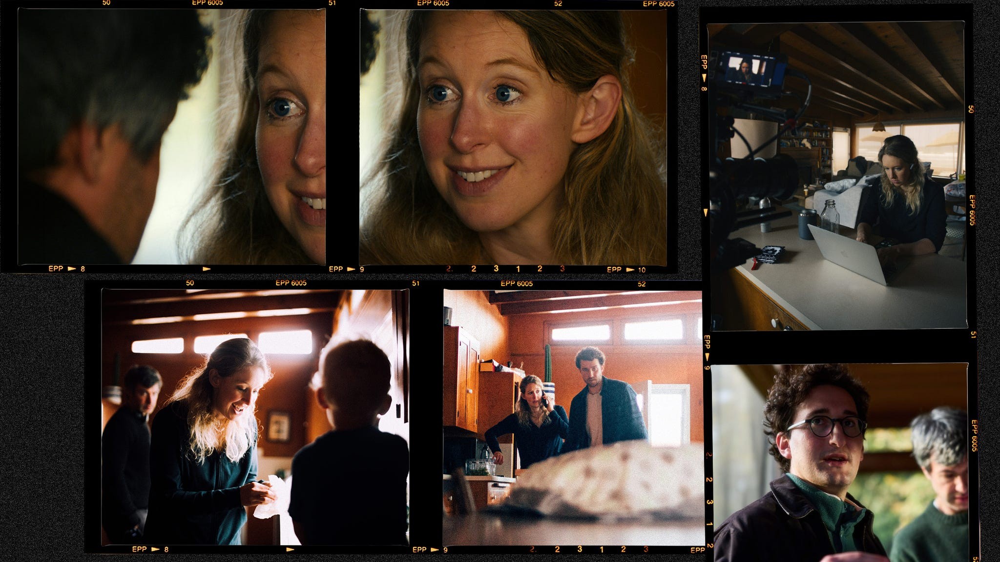 A collage of people interacting indoors, featuring close-up expressions and group scenes.