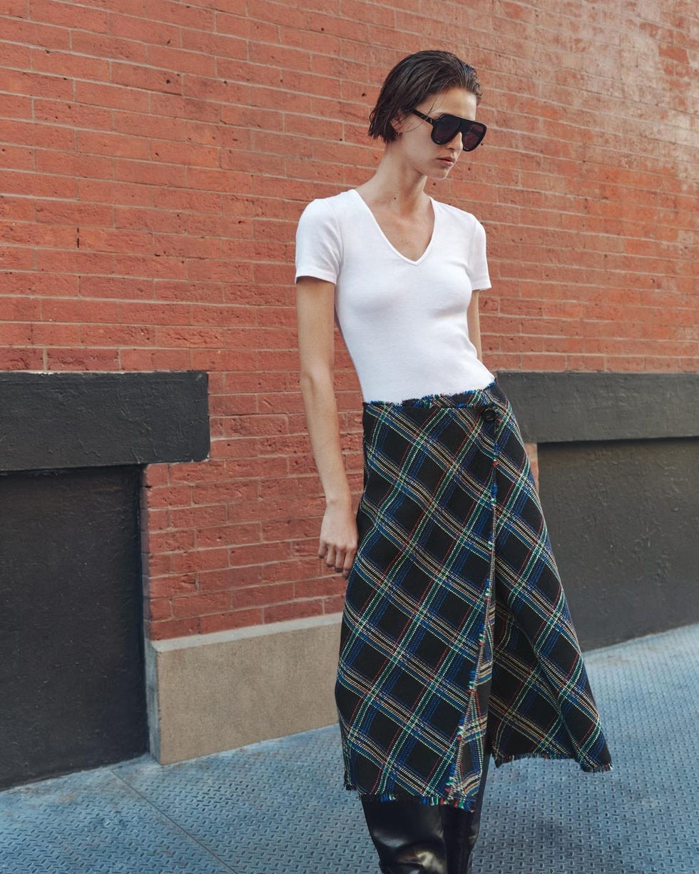 Structured Plaid Midi Skirt