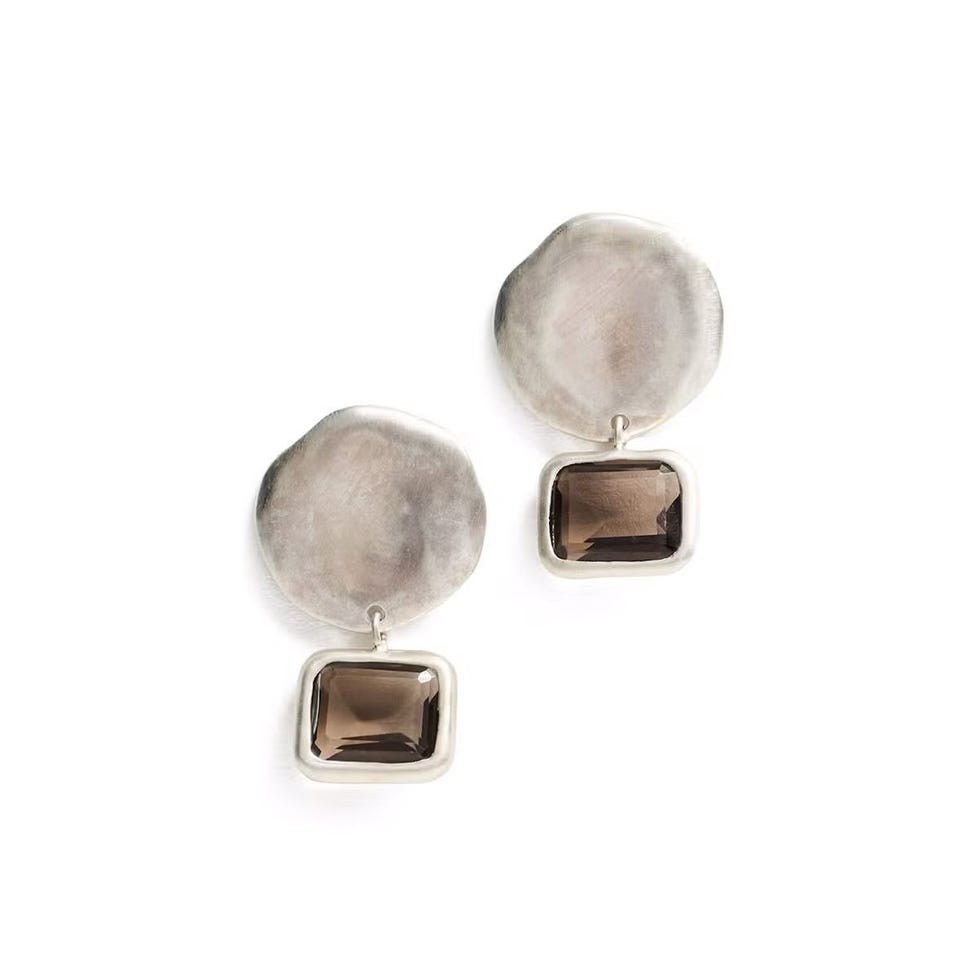 Sterling Silver Coin With Smokey Quartz Drop Earrings