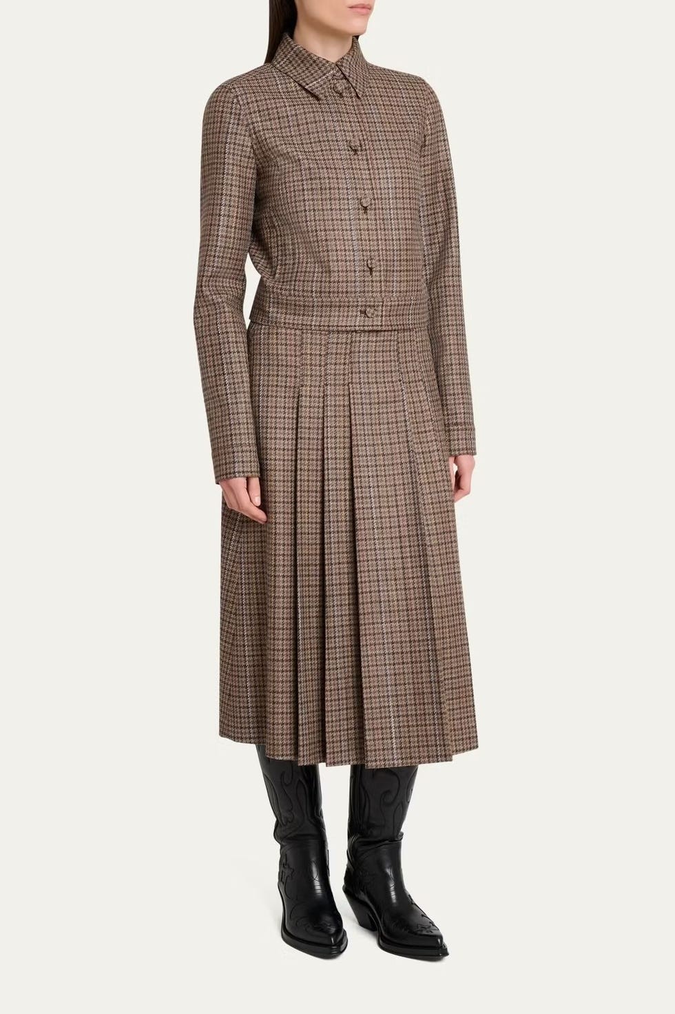 Wesley Houndstooth Pleated Midi Skirt