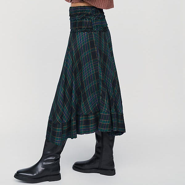 Plaid Circle Midi Skirt