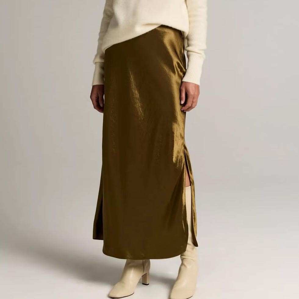 Satin Side-Slit Slip Skirt